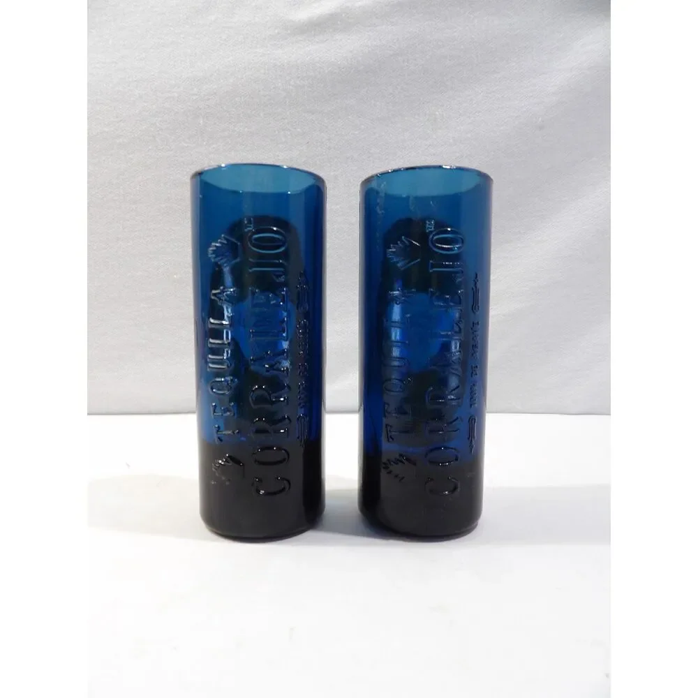 Reposado Tequila Corralejo cobalt blue shot glass set, 2 pcs, tall shooter glass
